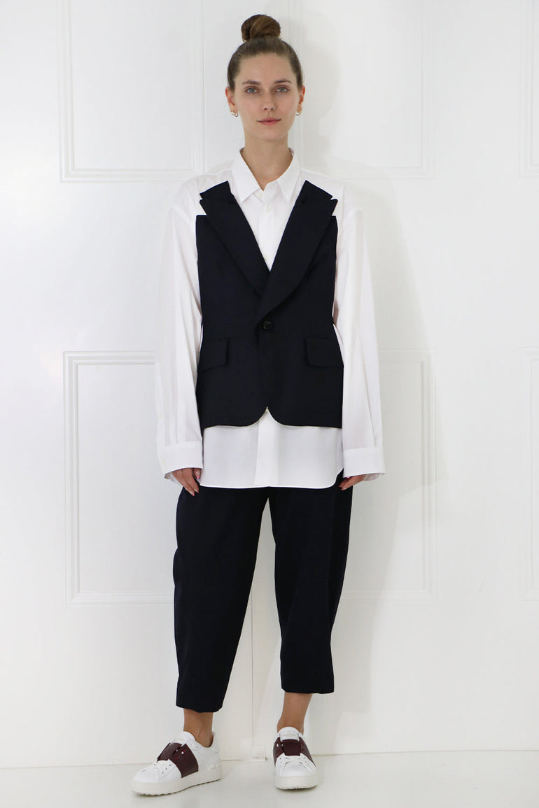 JUNYA WATANABE RTW LAYERED BODICE SHIRT L/S NAVY/WHITE