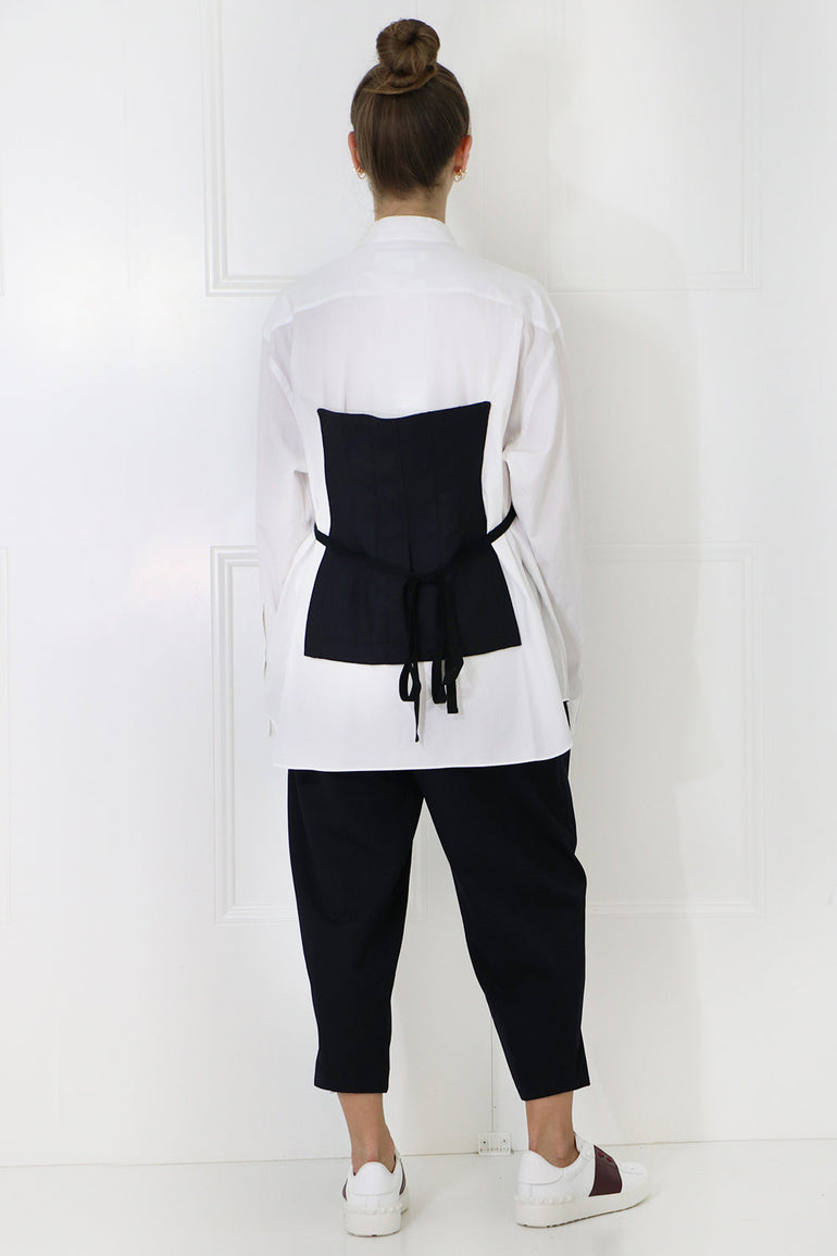 JUNYA WATANABE RTW LAYERED BODICE SHIRT L/S NAVY/WHITE