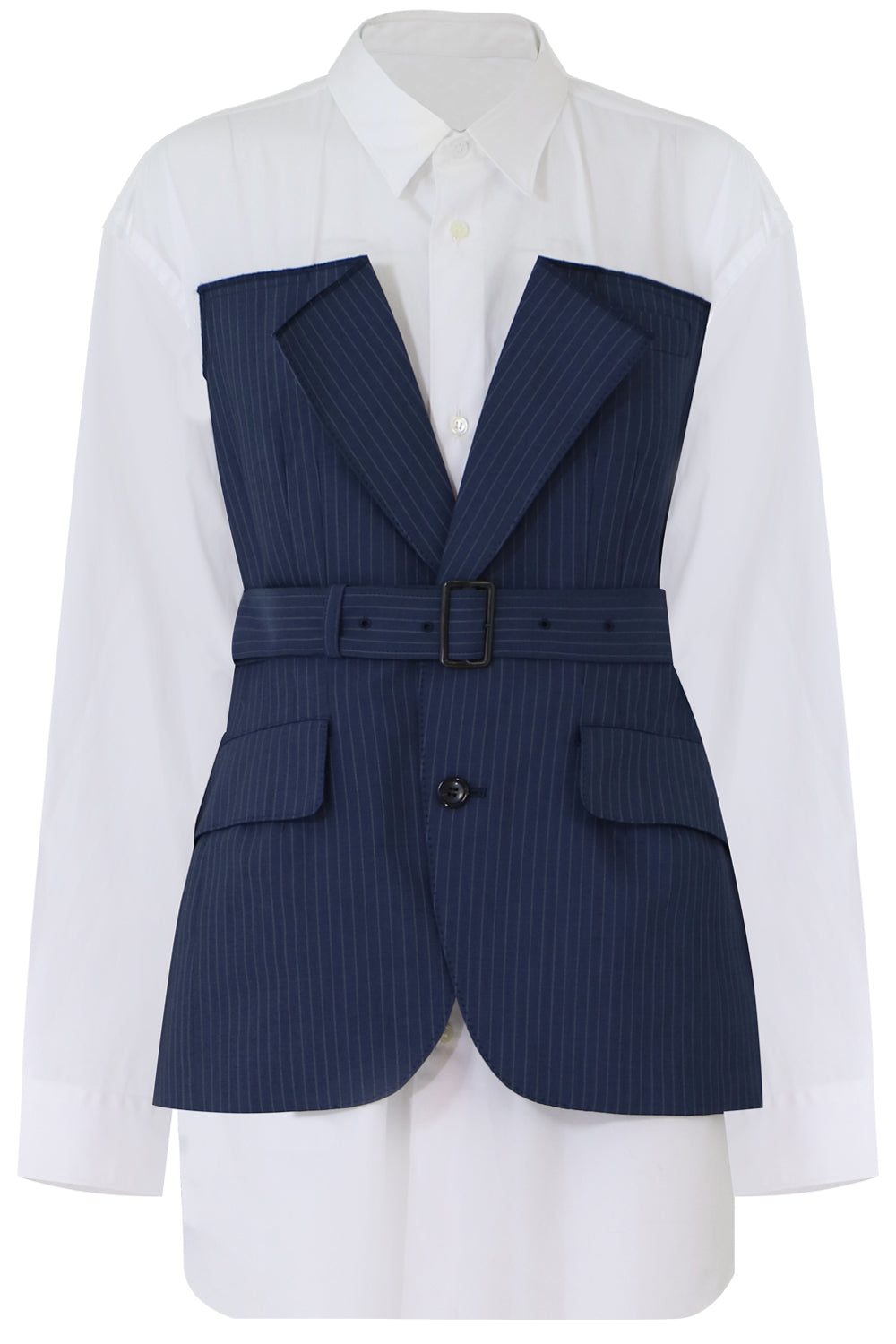 JUNYA WATANABE RTW LAYERED PINSTRIPE BODICE SHIRT L/S BLUE/WHITE