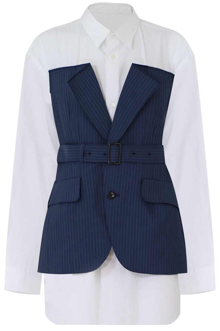 JUNYA WATANABE RTW LAYERED PINSTRIPE BODICE SHIRT L/S BLUE/WHITE