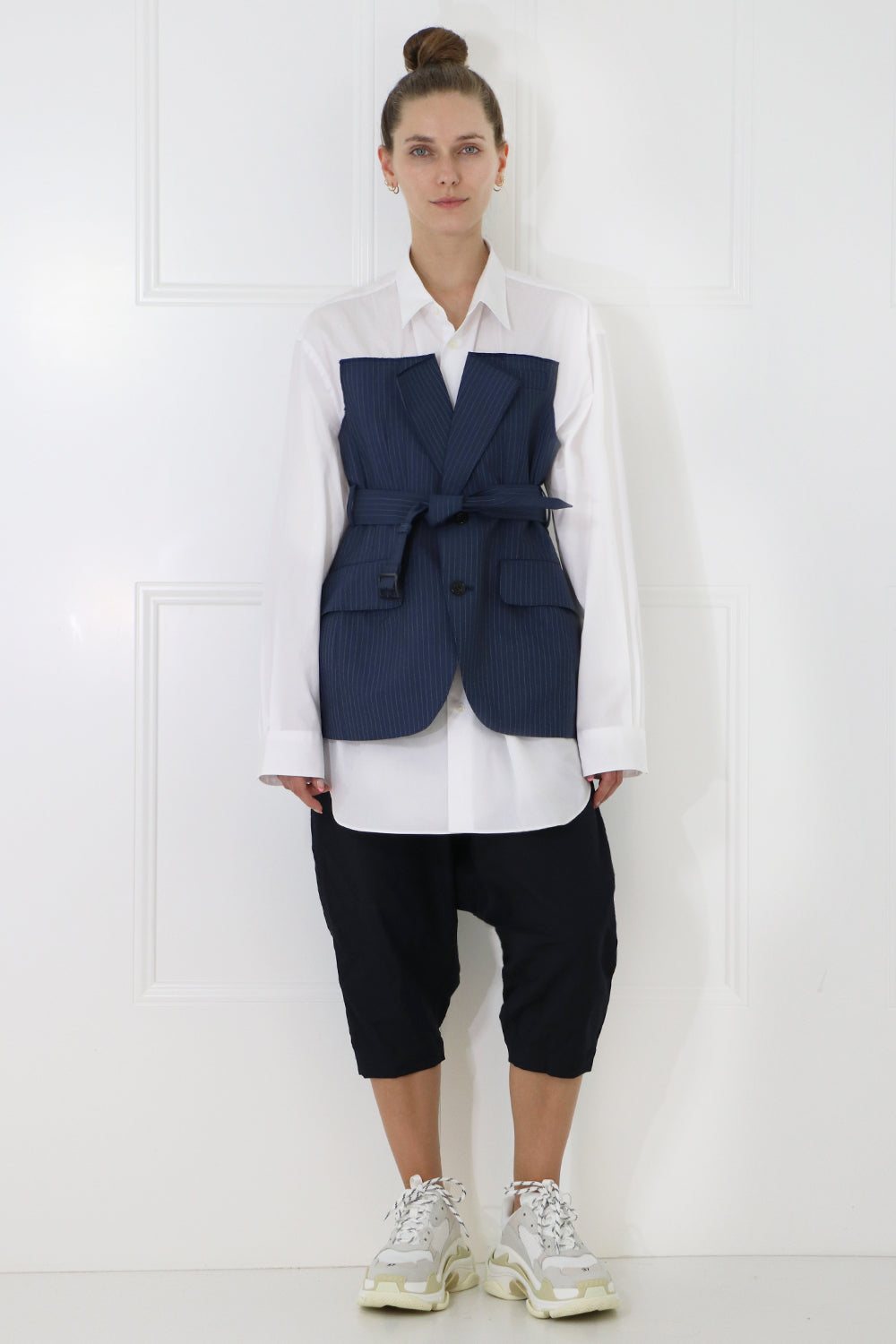JUNYA WATANABE RTW LAYERED PINSTRIPE BODICE SHIRT L/S BLUE/WHITE