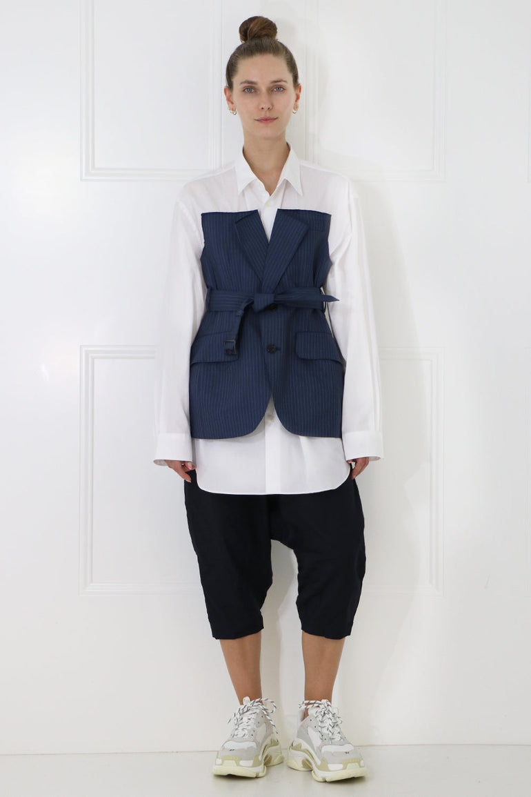 JUNYA WATANABE RTW LAYERED PINSTRIPE BODICE SHIRT L/S BLUE/WHITE