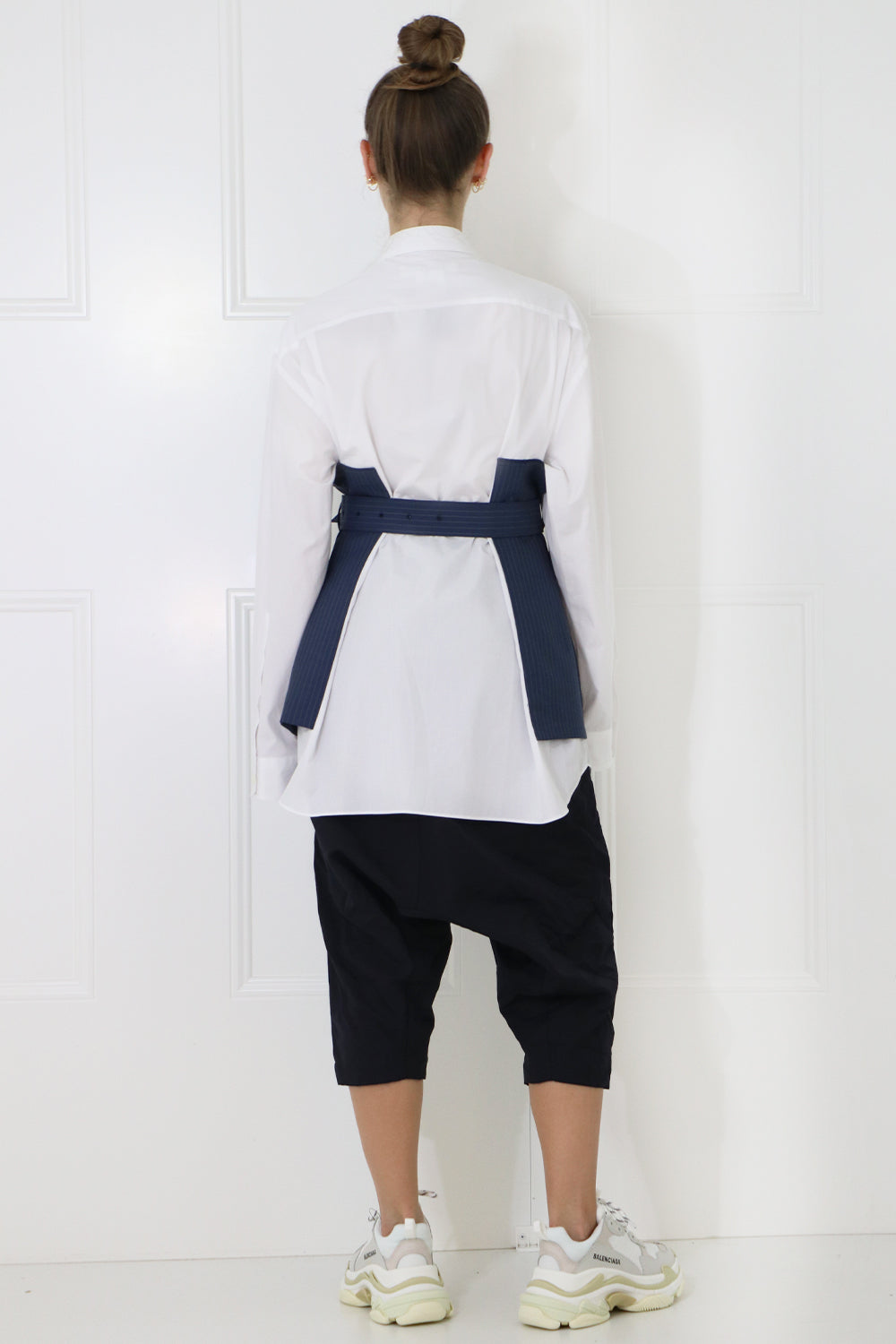 JUNYA WATANABE RTW LAYERED PINSTRIPE BODICE SHIRT L/S BLUE/WHITE