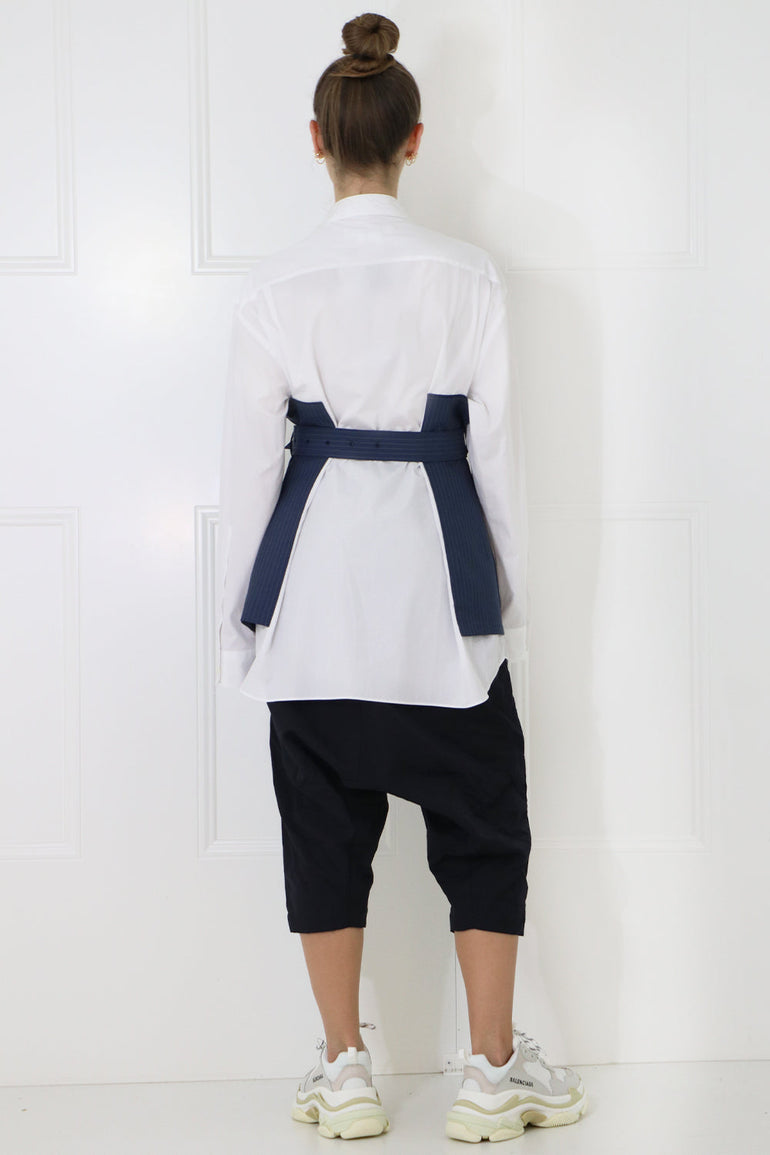 JUNYA WATANABE RTW LAYERED PINSTRIPE BODICE SHIRT L/S BLUE/WHITE