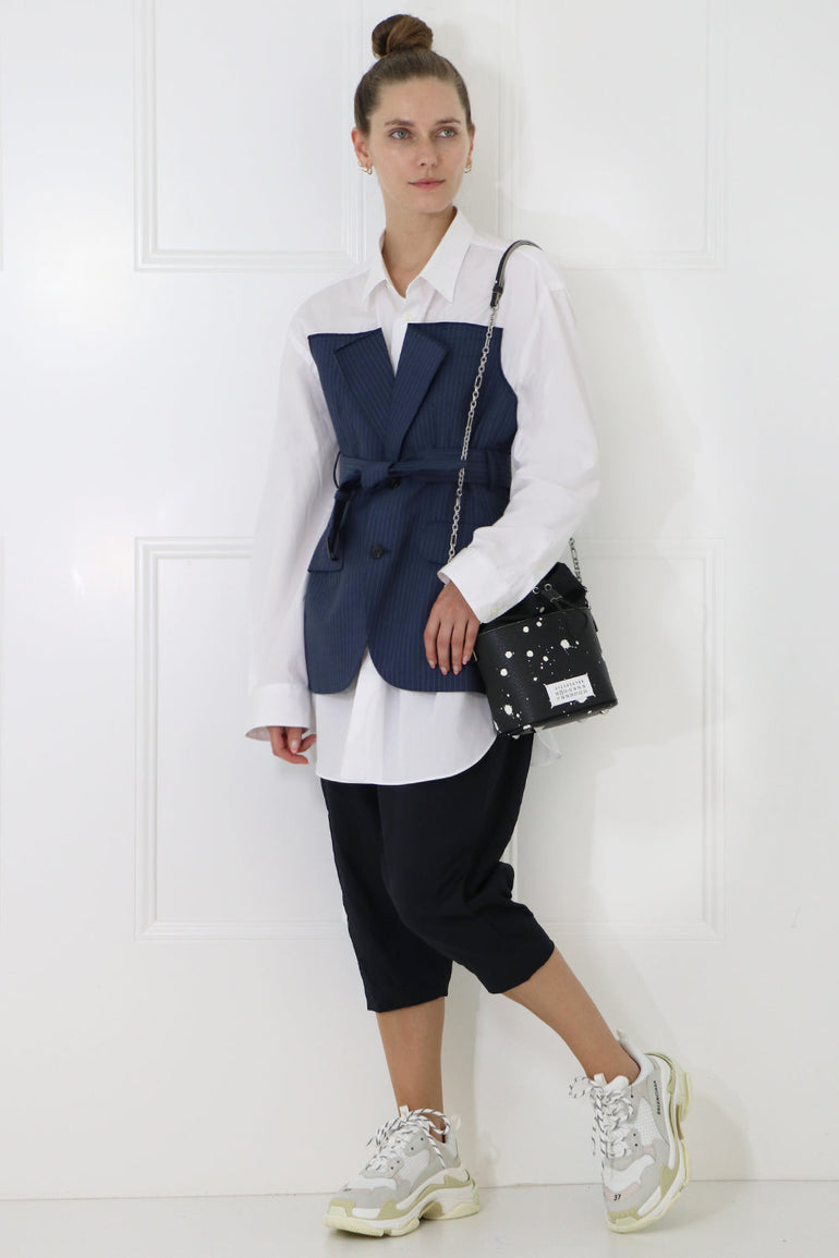 JUNYA WATANABE RTW LAYERED PINSTRIPE BODICE SHIRT L/S BLUE/WHITE