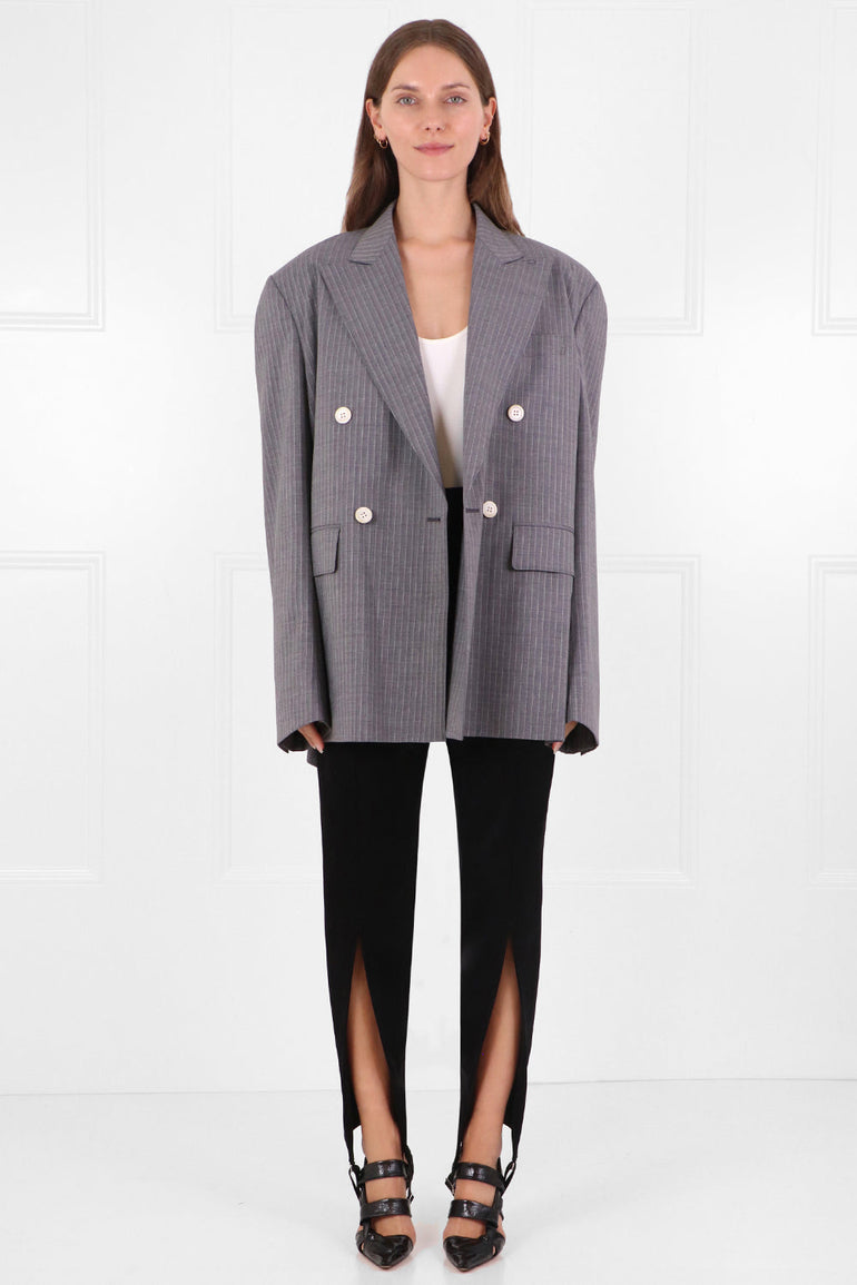 JUNYA WATANABE RTW OVERSIZED PINSTRIPE BLAZER GREY