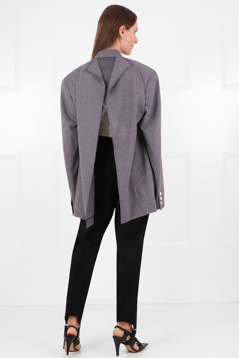 JUNYA WATANABE RTW OVERSIZED PINSTRIPE BLAZER GREY