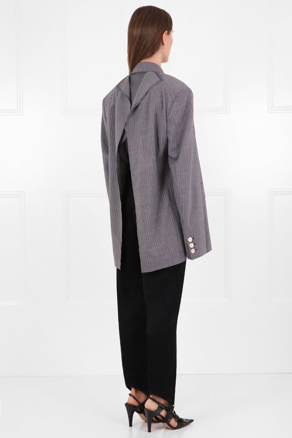 JUNYA WATANABE RTW OVERSIZED PINSTRIPE BLAZER GREY