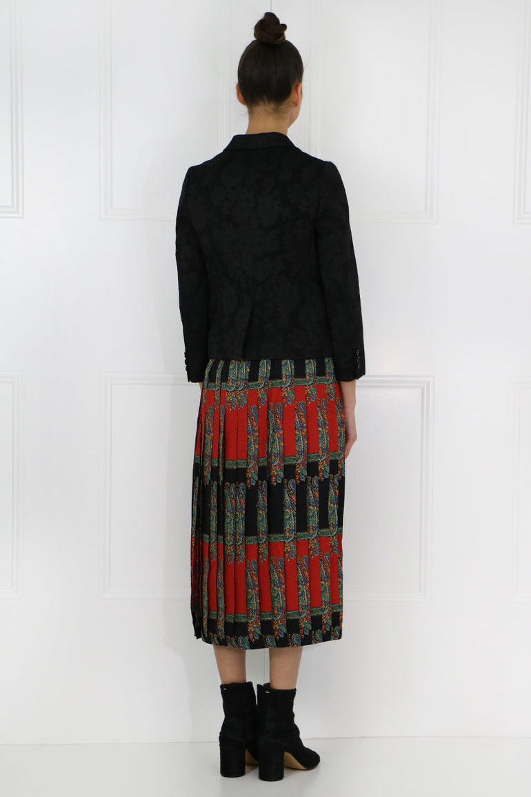 JUNYA WATANABE RTW PAISLEY STRIPE PLEATED SKIRT RED/BLACK
