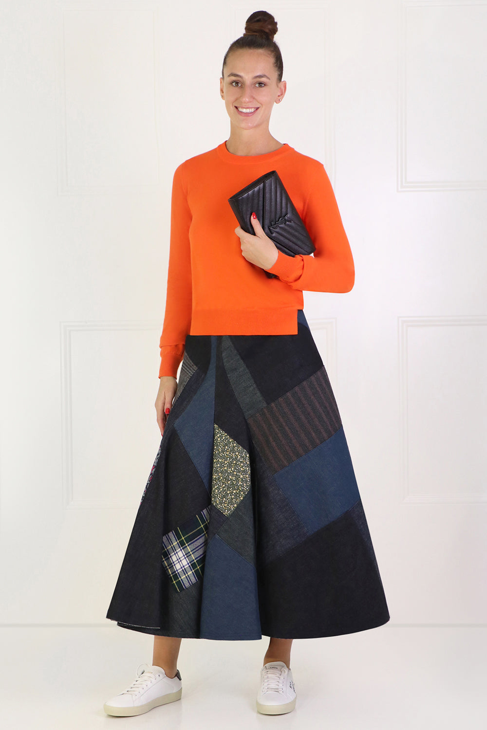 JUNYA WATANABE RTW PATCHWORK DENIM MIDI SKIRT INDIGO