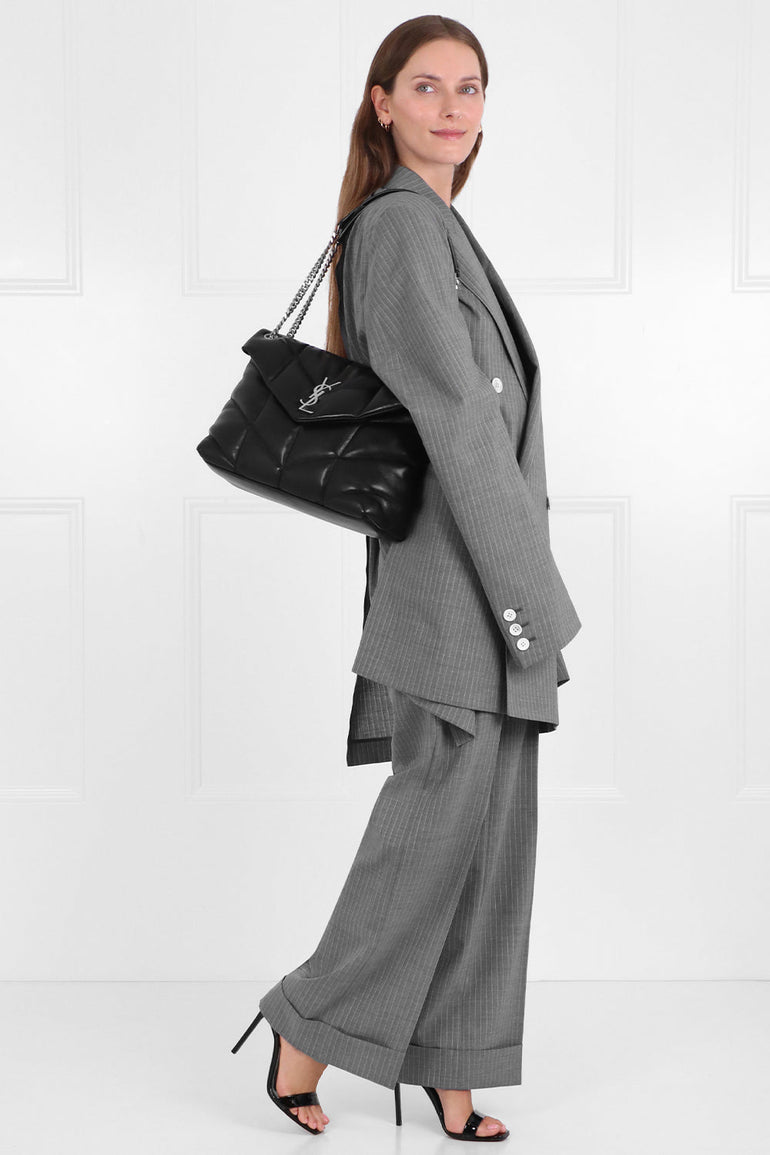JUNYA WATANABE RTW PINSTRIPE WIDE LEG PANTS GREY