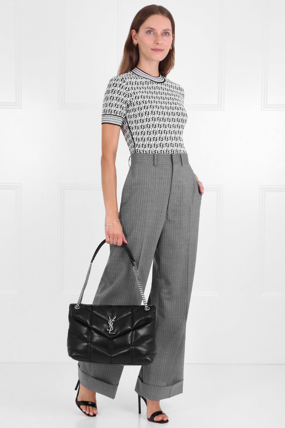 JUNYA WATANABE RTW PINSTRIPE WIDE LEG PANTS GREY