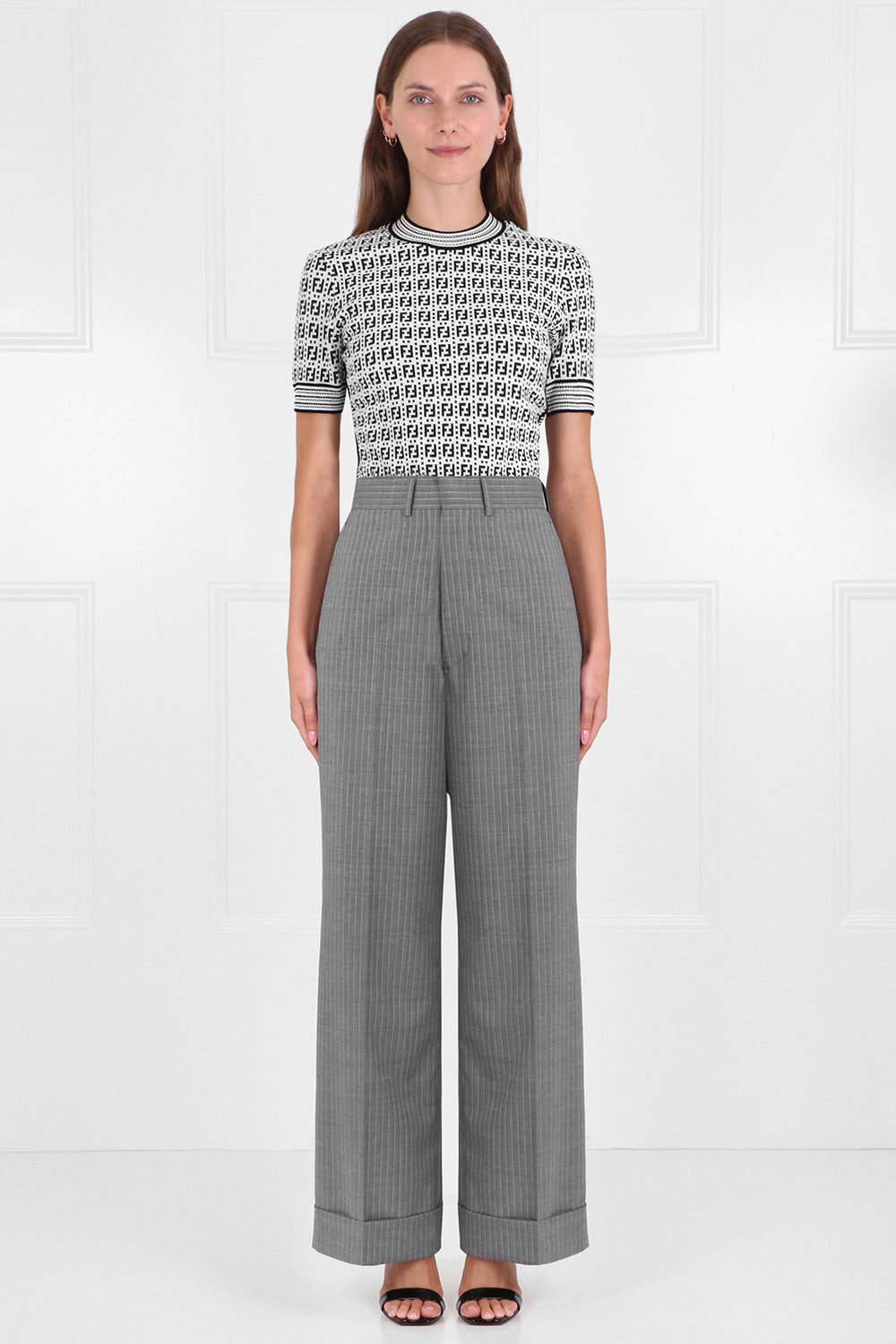 JUNYA WATANABE RTW PINSTRIPE WIDE LEG PANTS GREY