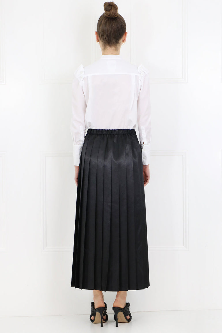 JUNYA WATANABE RTW PLEATED SKIRT BLACK SATIN