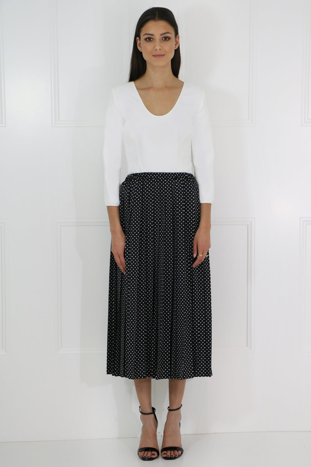 JUNYA WATANABE RTW POLKADOT PLEATED SKIRT BLACK/WHITE
