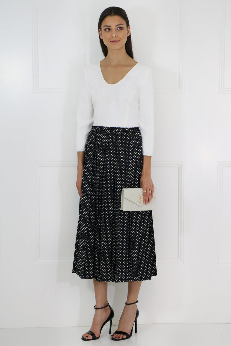 JUNYA WATANABE RTW POLKADOT PLEATED SKIRT BLACK/WHITE