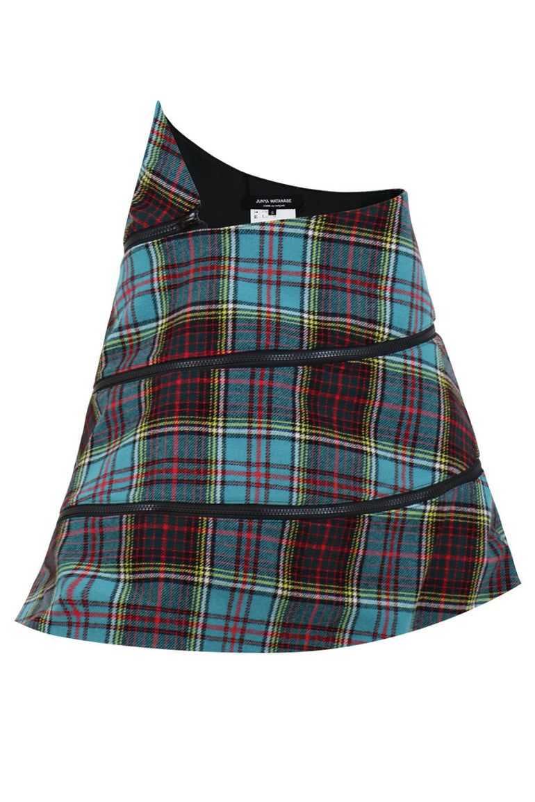 JUNYA WATANABE RTW STRUCTURED TARTAN CHECK MINI SKIRT BLUE