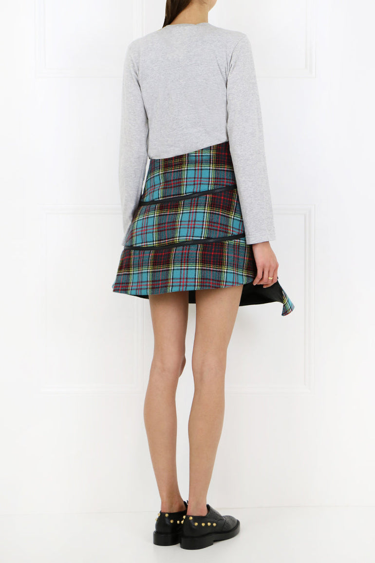 JUNYA WATANABE RTW STRUCTURED TARTAN CHECK MINI SKIRT BLUE