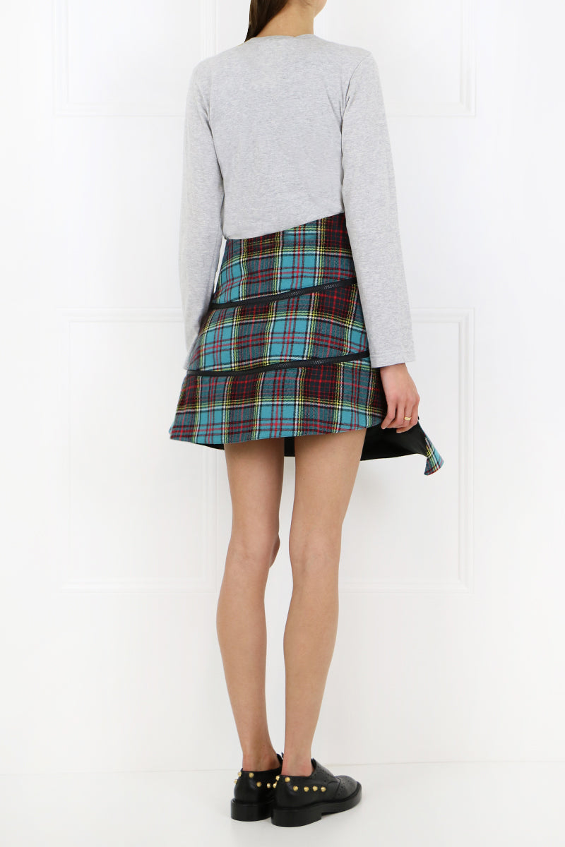 JUNYA WATANABE RTW STRUCTURED TARTAN CHECK MINI SKIRT BLUE