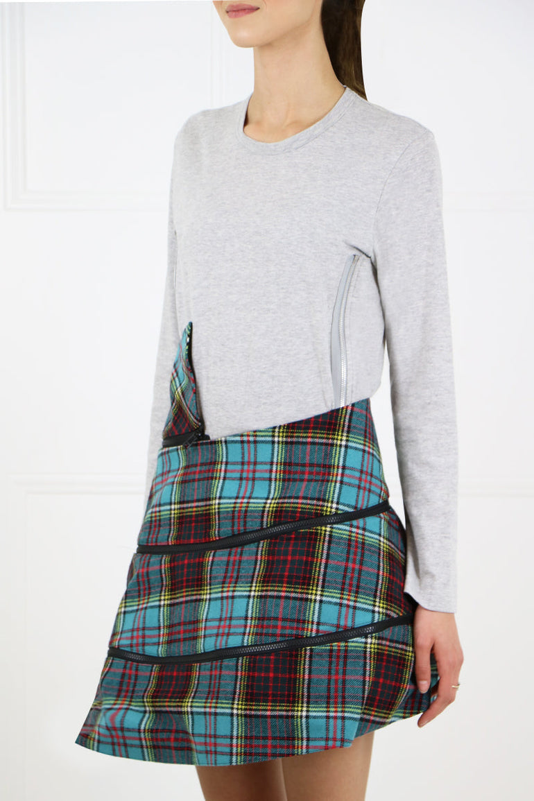 JUNYA WATANABE RTW STRUCTURED TARTAN CHECK MINI SKIRT BLUE