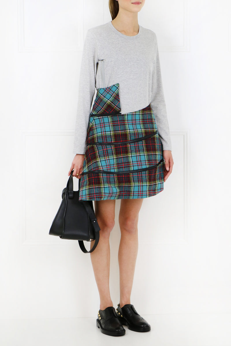 JUNYA WATANABE RTW STRUCTURED TARTAN CHECK MINI SKIRT BLUE