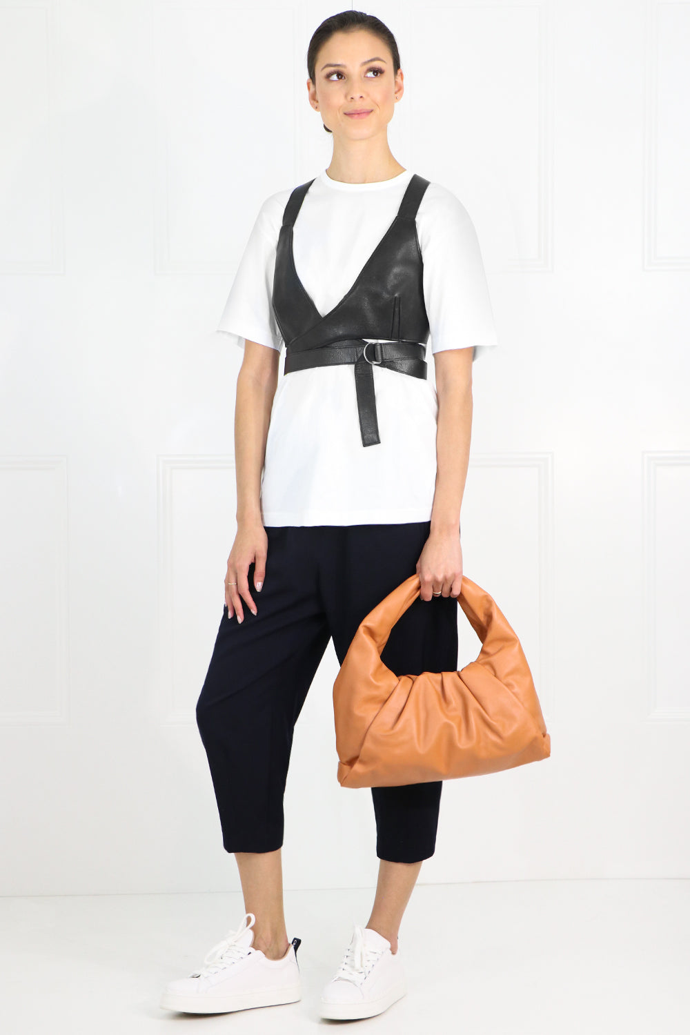 JUNYA WATANABE RTW T-SHIRT WITH LEATHER BRALET WHITE/BLACK