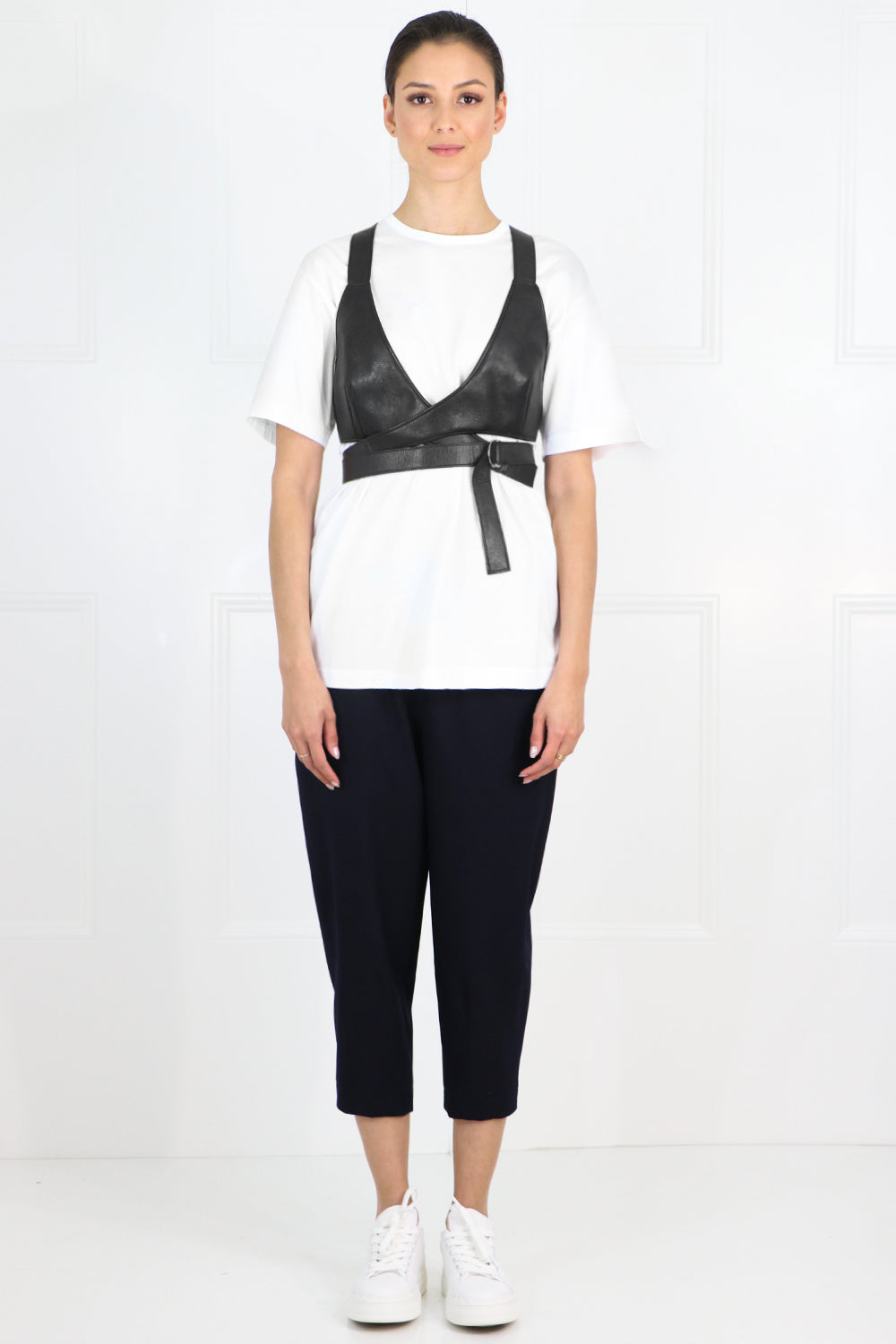 JUNYA WATANABE RTW T-SHIRT WITH LEATHER BRALET WHITE/BLACK