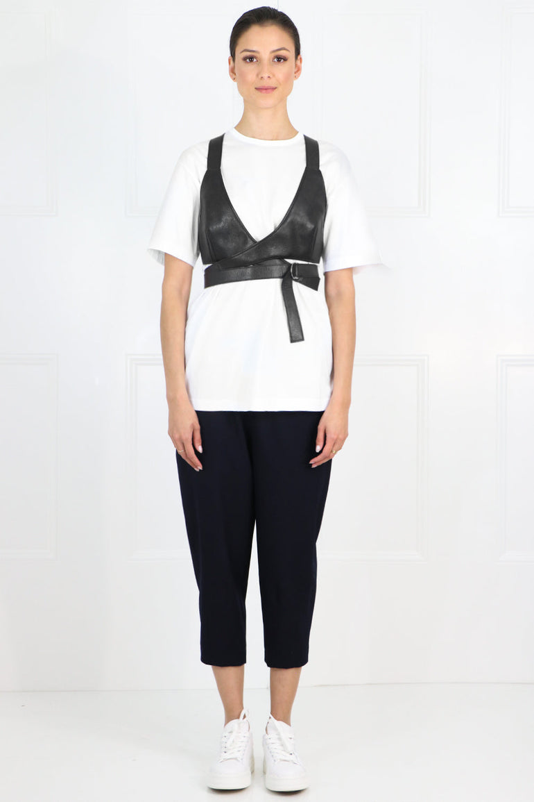 JUNYA WATANABE RTW T-SHIRT WITH LEATHER BRALET WHITE/BLACK