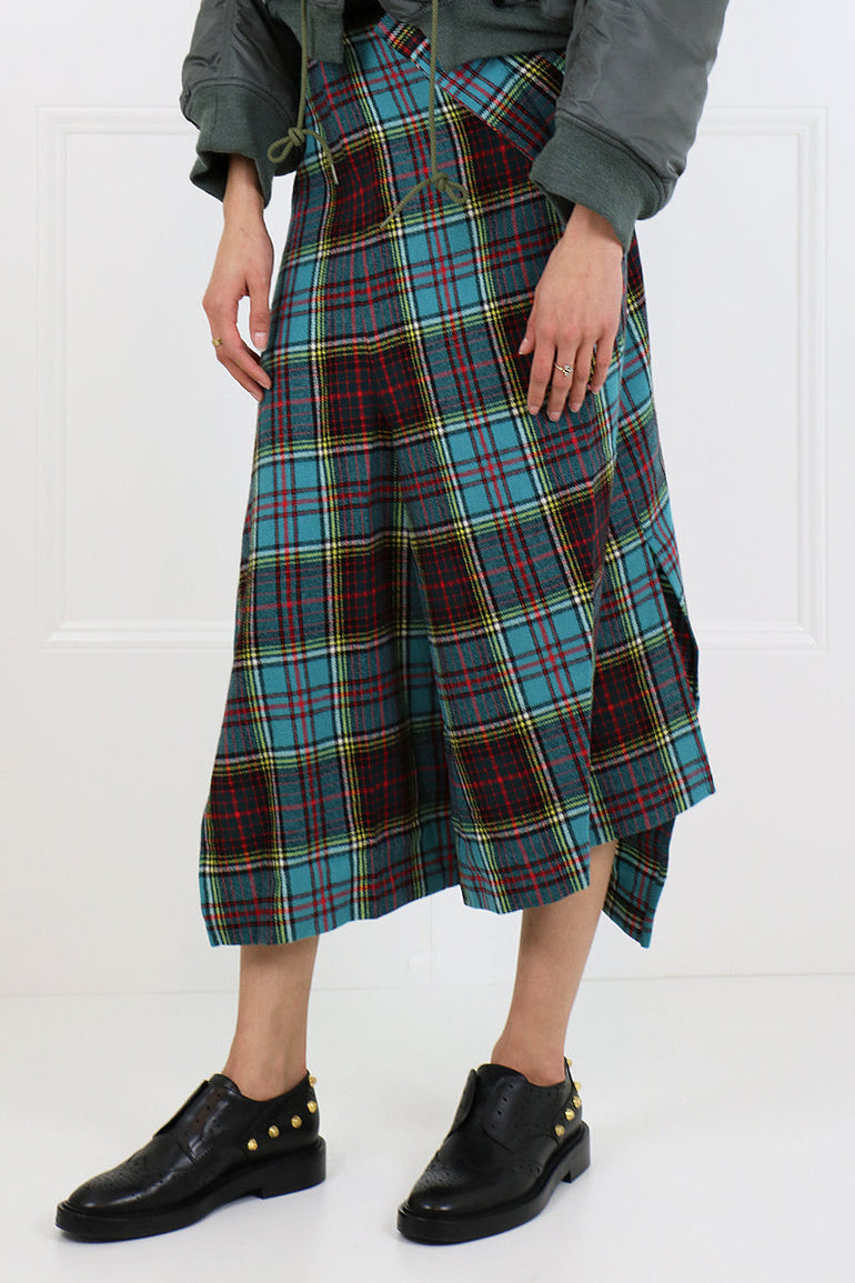 JUNYA WATANABE RTW TARTAN CHECK DRAPED PANTS BLUE