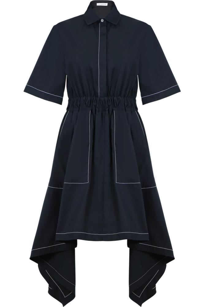 JW ANDERSON RTW BLACK / UK10 SIDE DRAPE COLLARED SHIRT DRESS BLACK