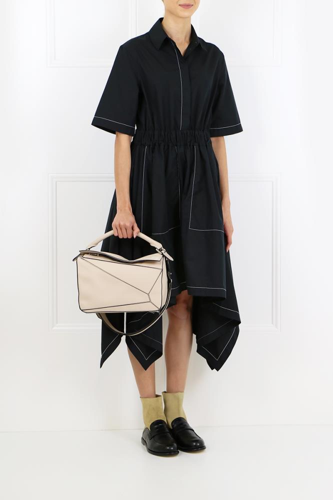 JW ANDERSON RTW SIDE DRAPE COLLARED SHIRT DRESS BLACK