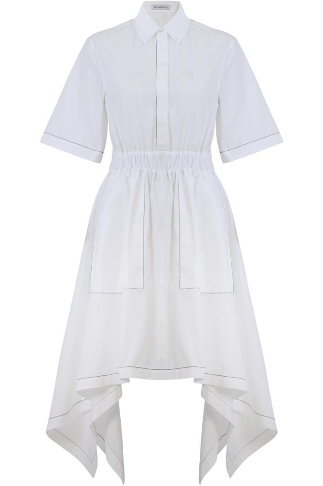 JW ANDERSON RTW WHITE / UK10 SIDE DRAPE COLLARED SHIRT DRESS WHITE