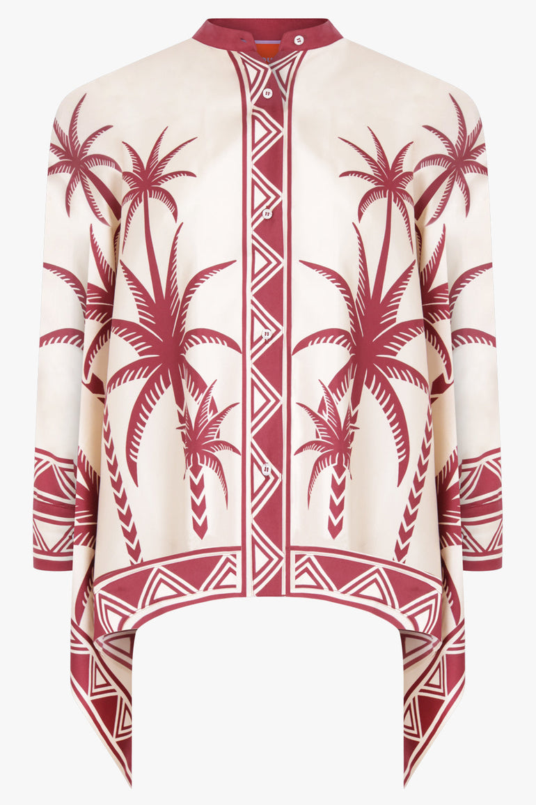 LA DOUBLEJ RTW Foulard Shirt Silk Twill  | Date Palms Placee Ivory