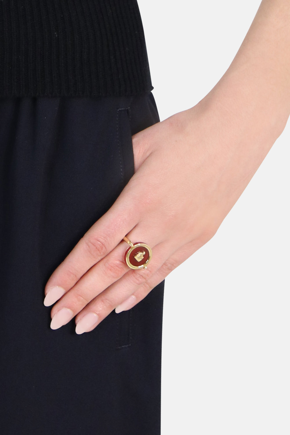 LANVIN ACCESSORIES SCEAUX CARNELIAN STONE SIGNET RING BRICK