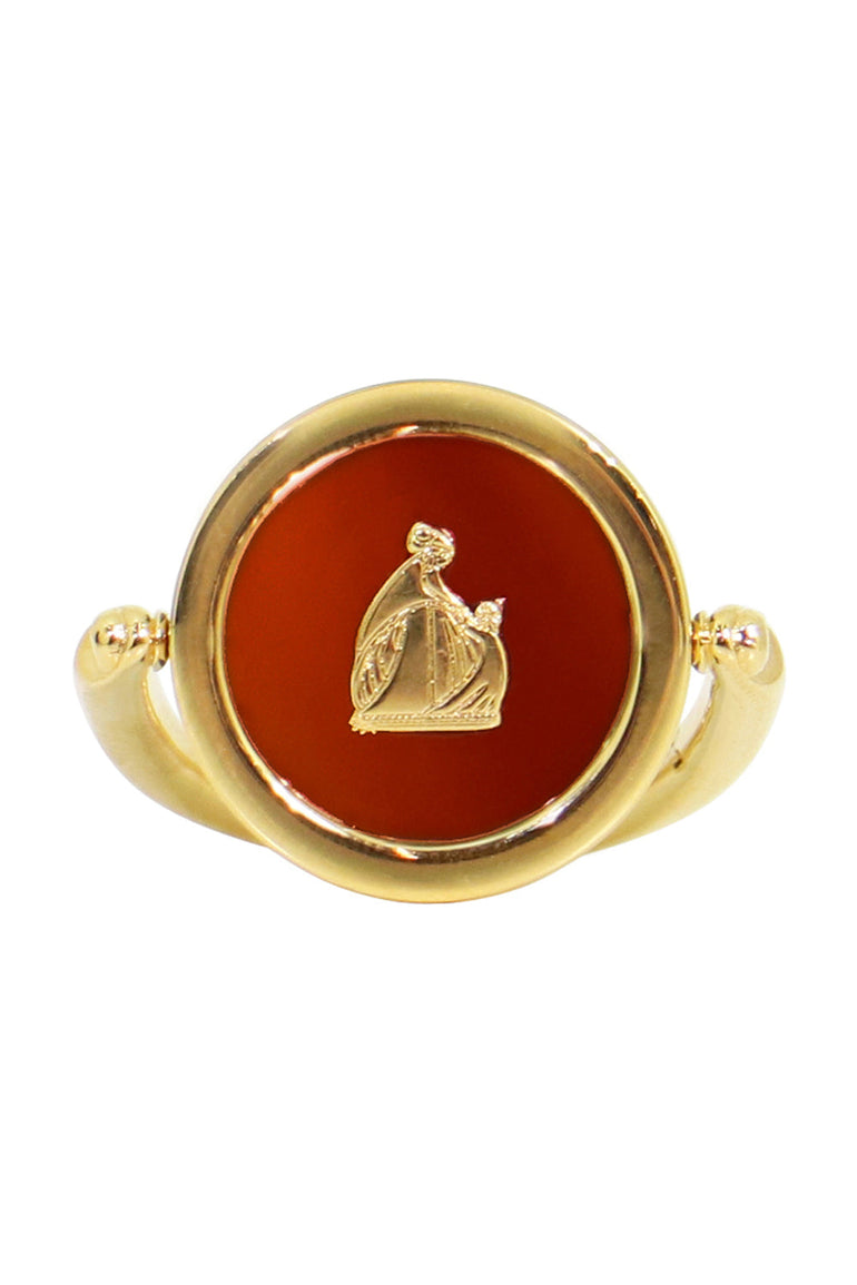 LANVIN ACCESSORIES SCEAUX CARNELIAN STONE SIGNET RING BRICK