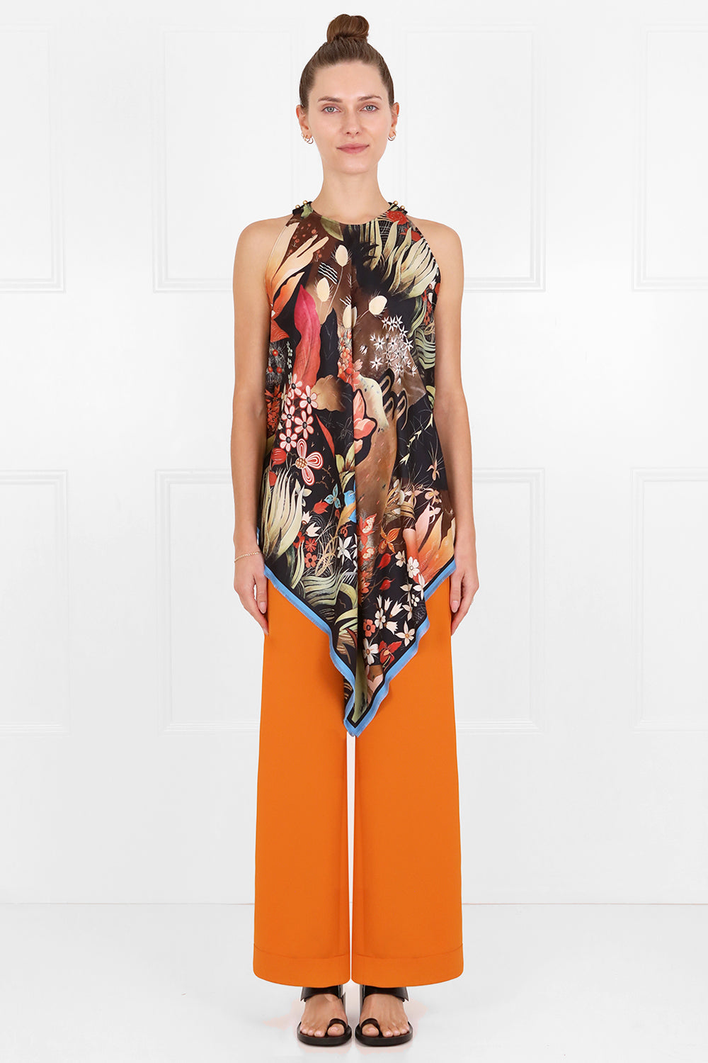 LANVIN RTW FLORAL PRINT SCARF BLOUSE S/LESS MULTI