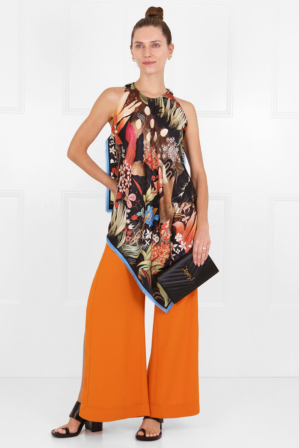 LANVIN RTW FLORAL PRINT SCARF BLOUSE S/LESS MULTI