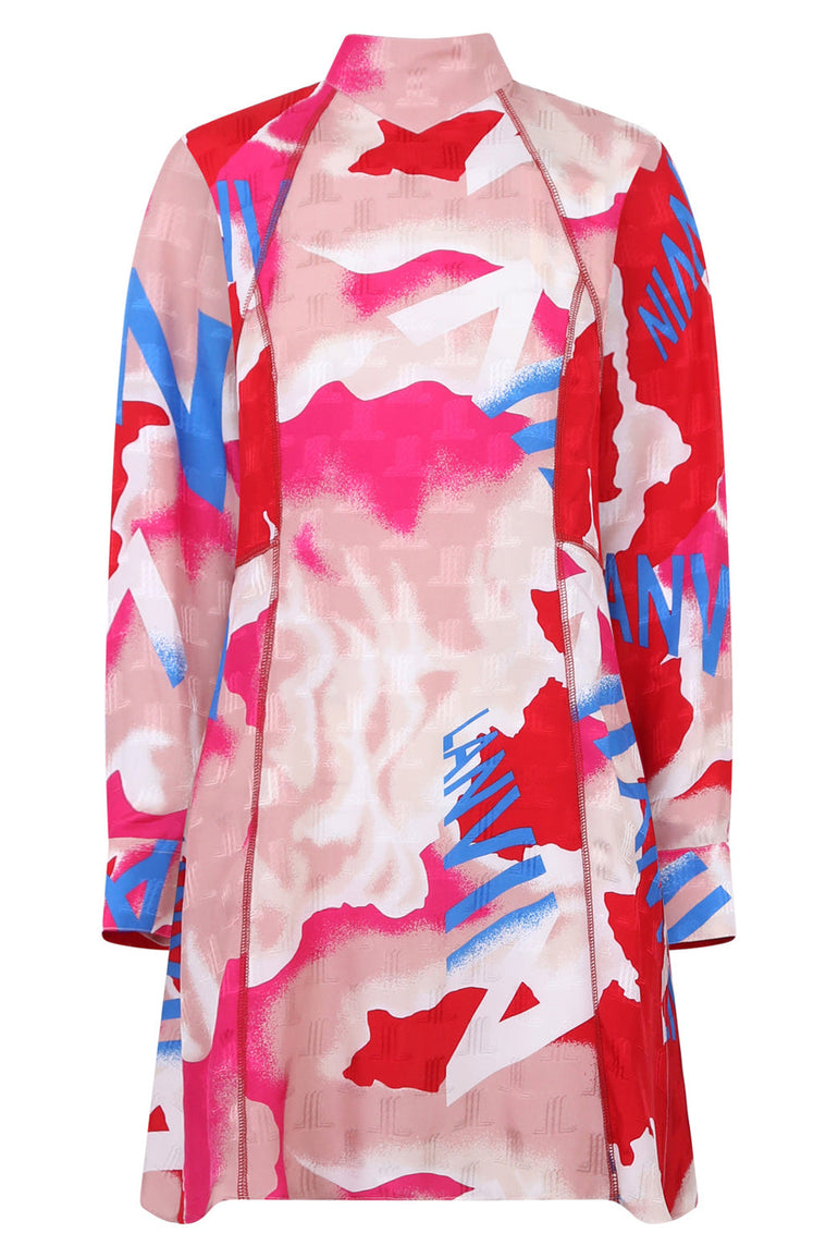LANVIN RTW LOGO PRINT SILK DRESS | BRIGHT RED/PINK