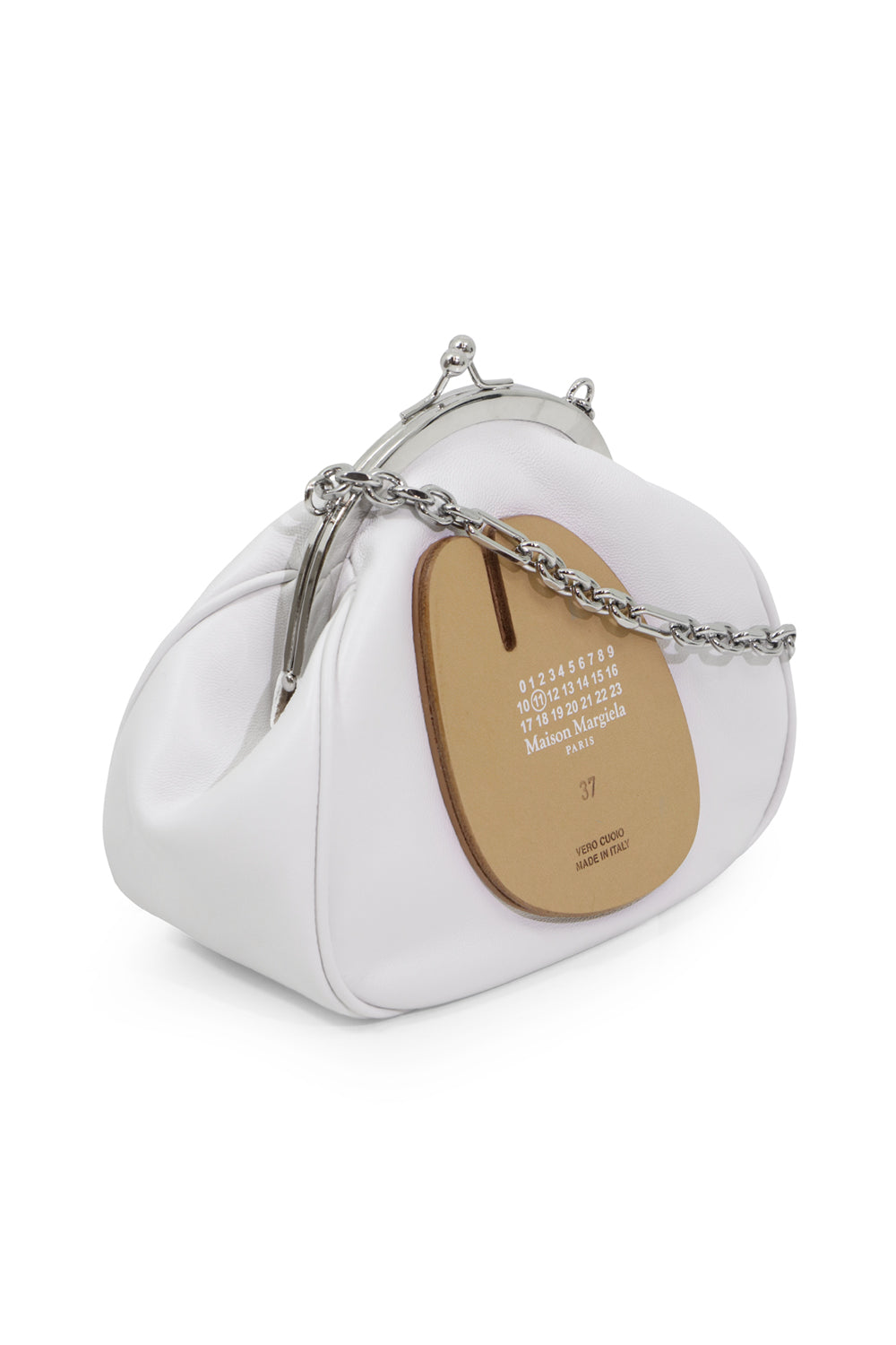 MAISON MARGIELA BAGS WHITE ROUND CLUTCH BAG WITH CHAIN WHITE