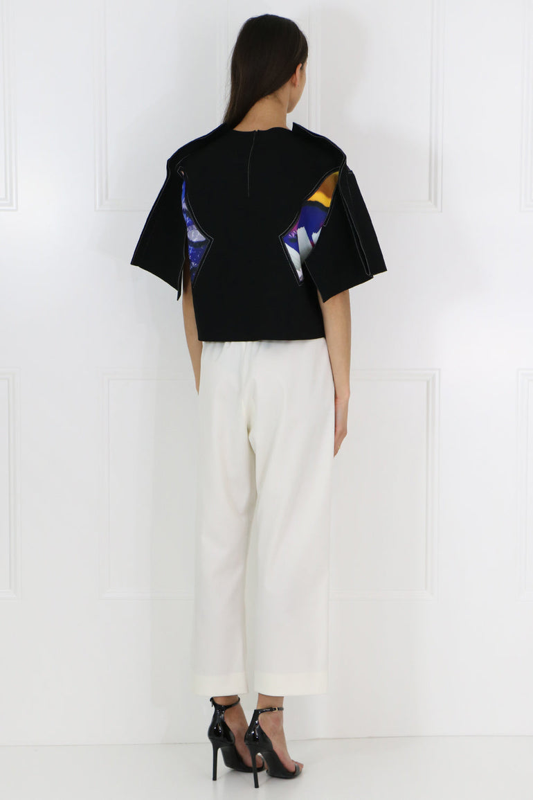 MAISON MARGIELA RTW ABSTRACT PRINT CROPPED TOP S/S BLACK
