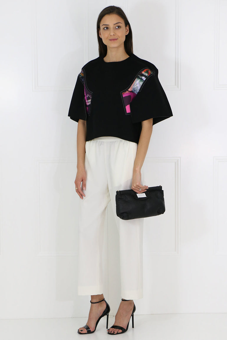 MAISON MARGIELA RTW ABSTRACT PRINT CROPPED TOP S/S BLACK