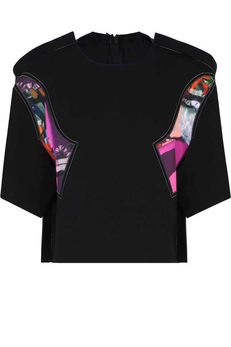 MAISON MARGIELA RTW ABSTRACT PRINT CROPPED TOP S/S BLACK