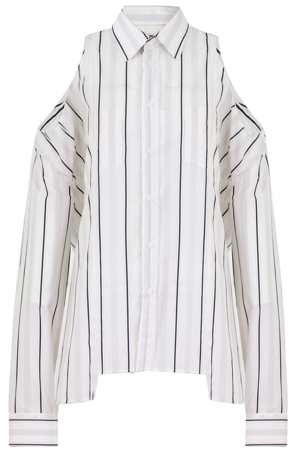 MAISON MARGIELA RTW COLD SHOULDER BUTTON UP STRIPE SHIRT L/S WHITE