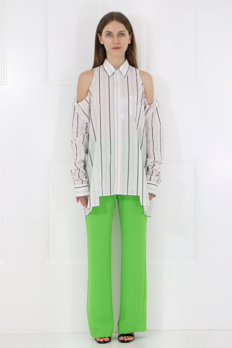 MAISON MARGIELA RTW COLD SHOULDER BUTTON UP STRIPE SHIRT L/S WHITE