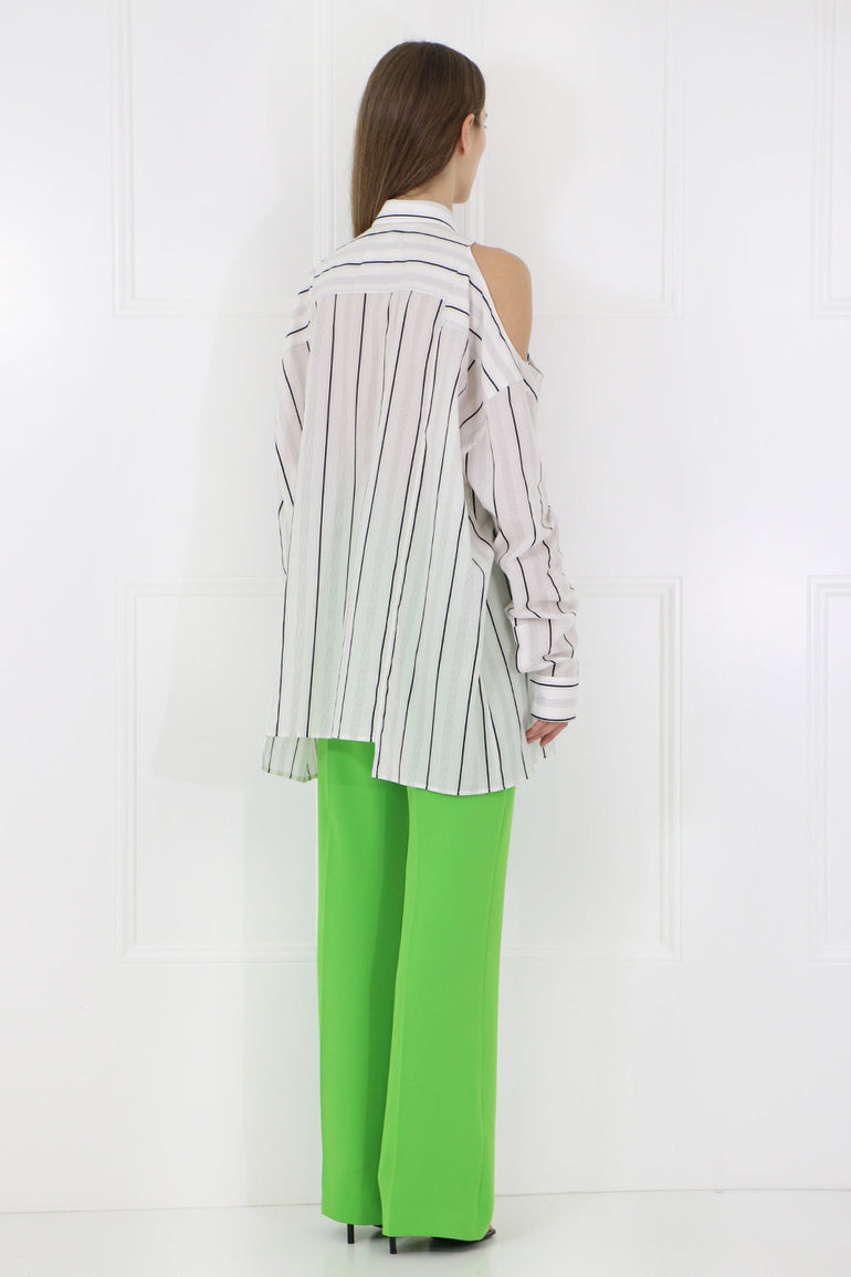 MAISON MARGIELA RTW COLD SHOULDER BUTTON UP STRIPE SHIRT L/S WHITE