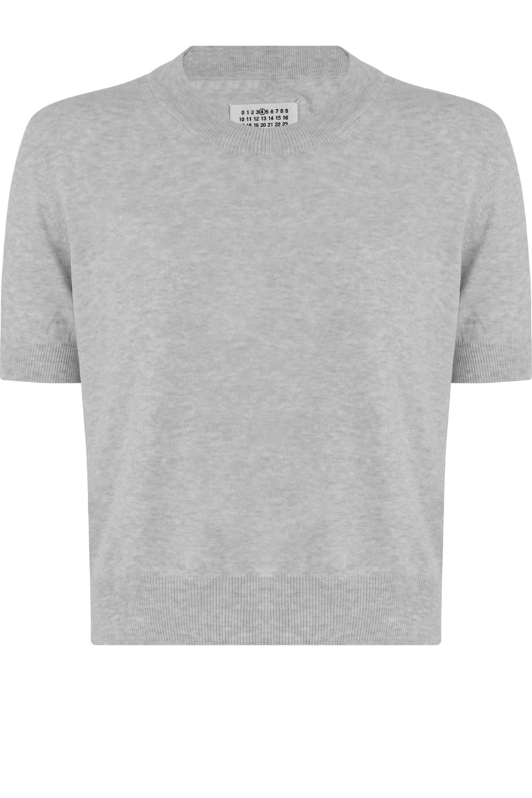 MAISON MARGIELA RTW CROP KNIT TOP S/S LIGHT GREY