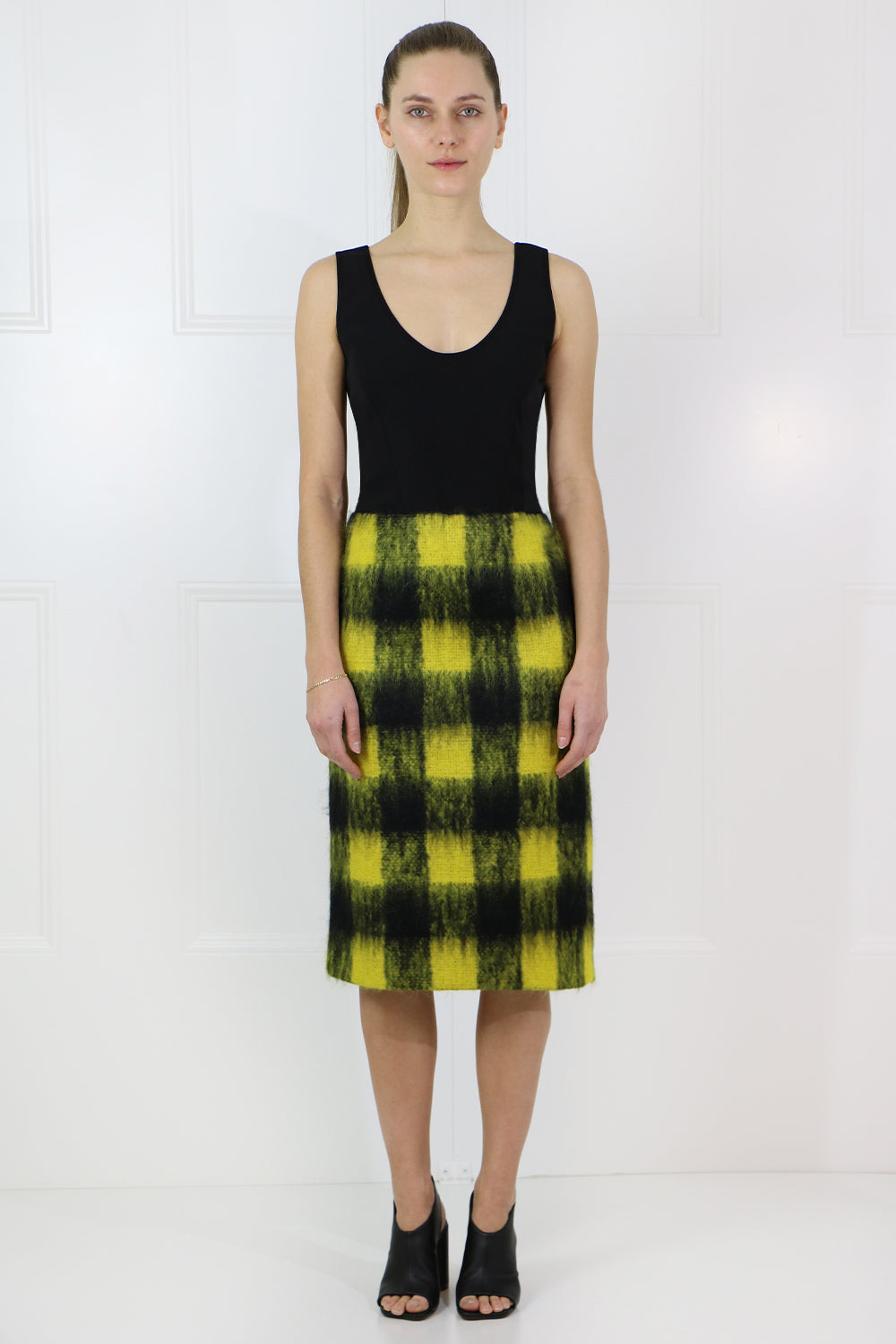 MAISON MARGIELA RTW HAIRY CHECK SKIRT YELLOW/BLACK