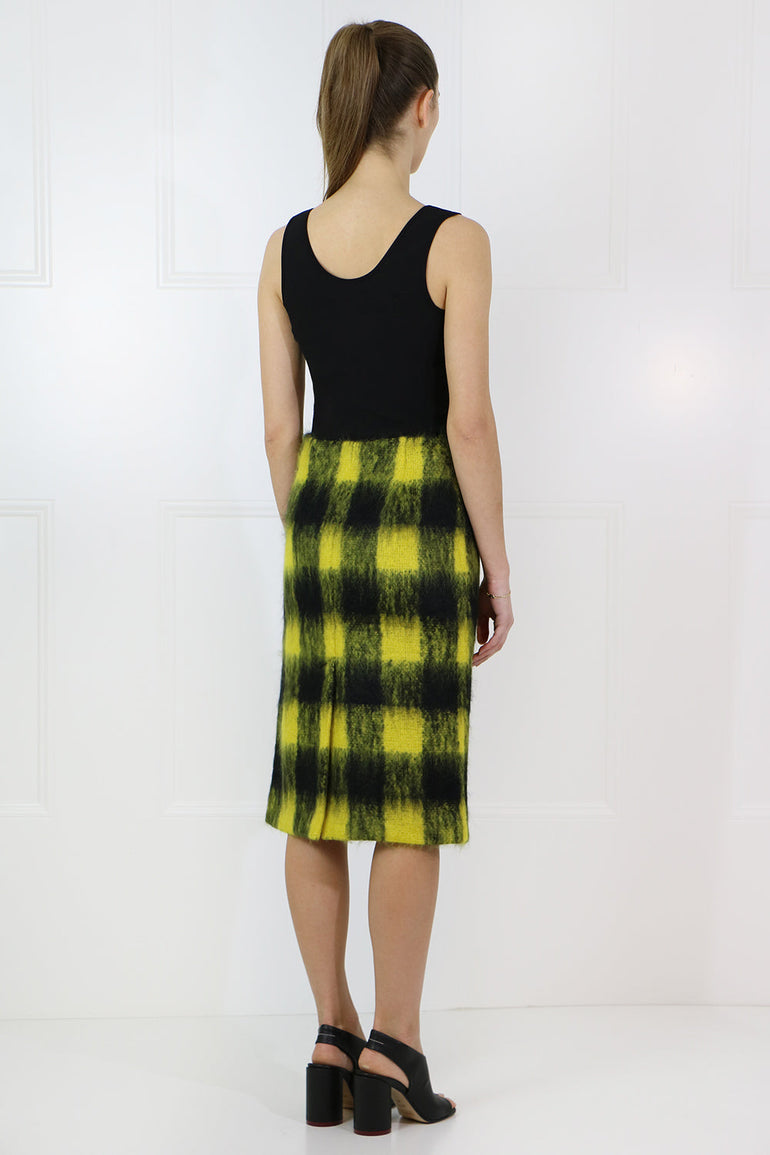 MAISON MARGIELA RTW HAIRY CHECK SKIRT YELLOW/BLACK