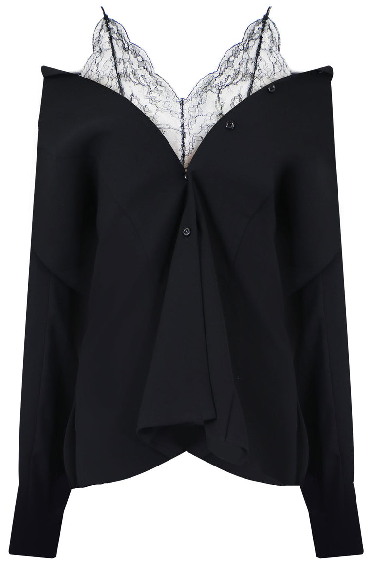 MAISON MARGIELA RTW LACE UNDERLAY BLOUSE L/S BLACK