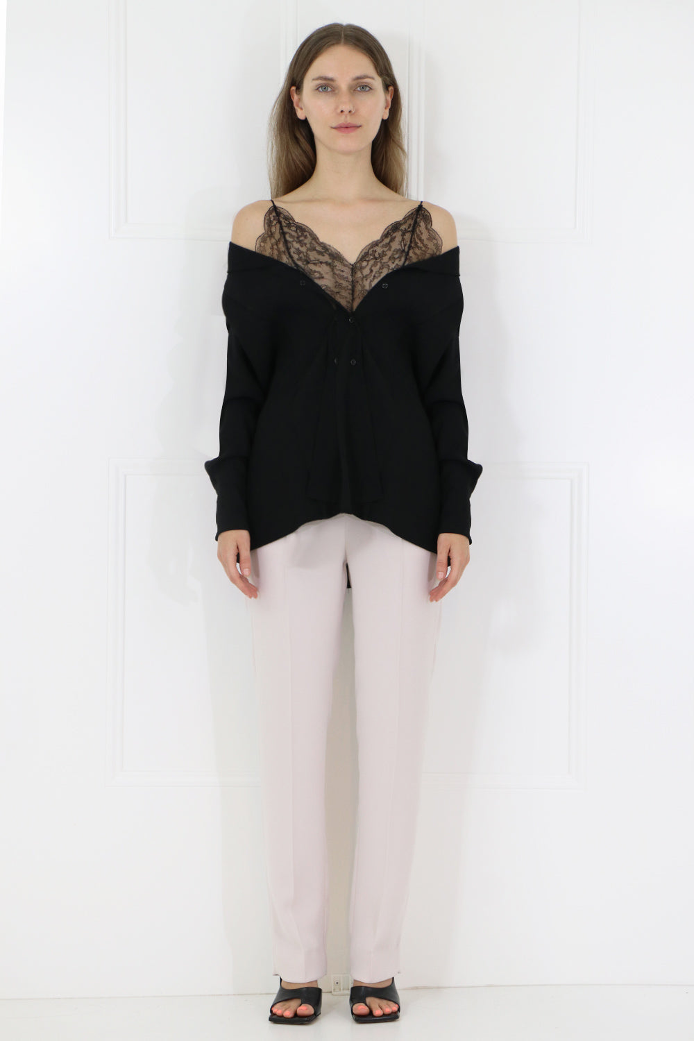 MAISON MARGIELA RTW LACE UNDERLAY BLOUSE L/S BLACK